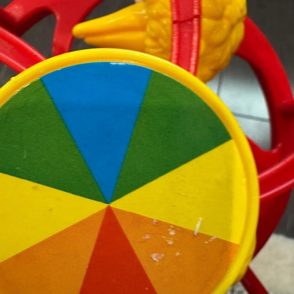 VINTAGE Sesame Street Red and Yellow Big Bird Roller Wheel Kids Toy Baby Toddler